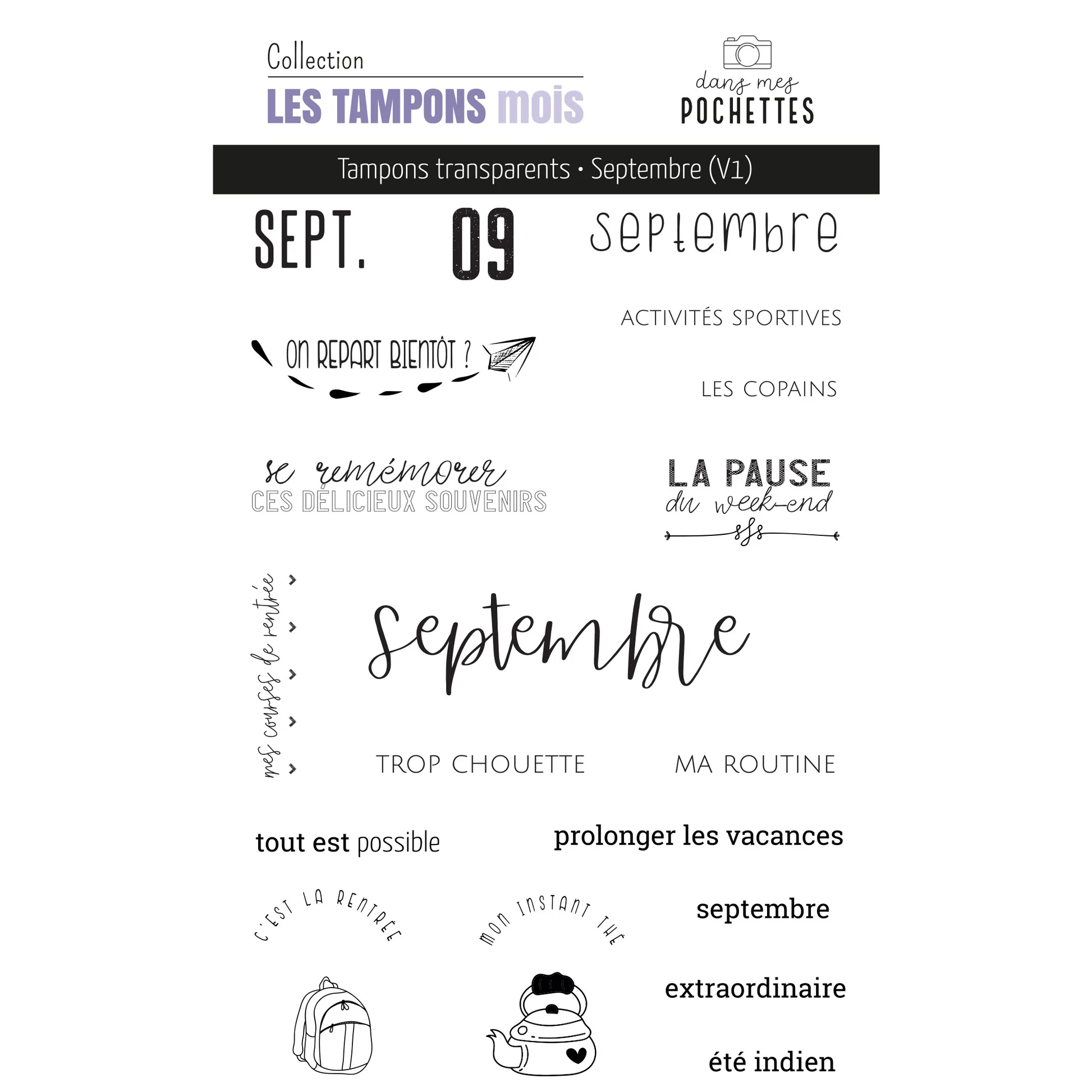 Rubber Date Stamp - Ensemble de tampons transparents à thème