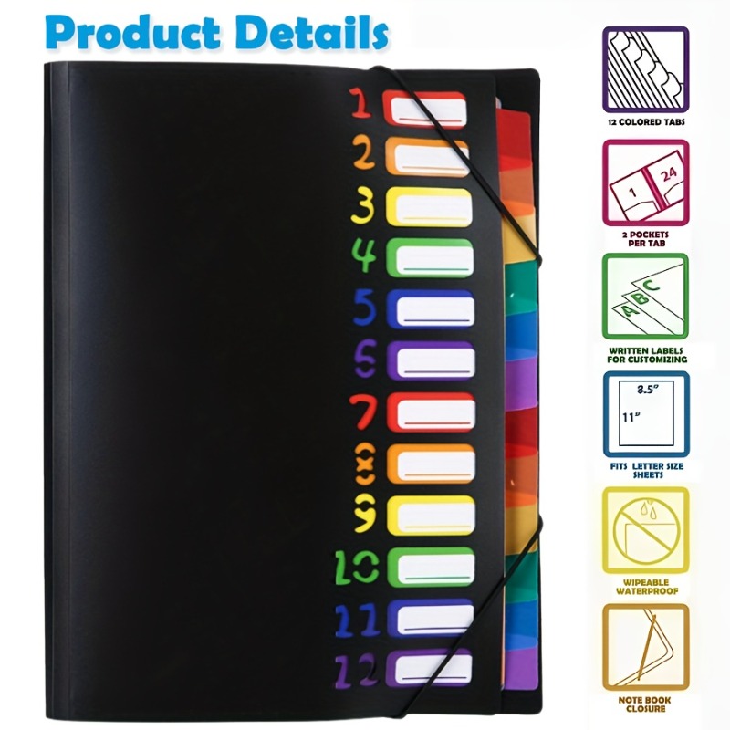 Tab Divider A4 - Dossier A4 multicouche avec couverture noire/blanche,