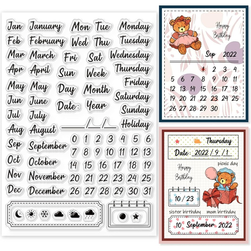 Rubber Date Stamp - Timbres transparents en Silicone pour calendrier,