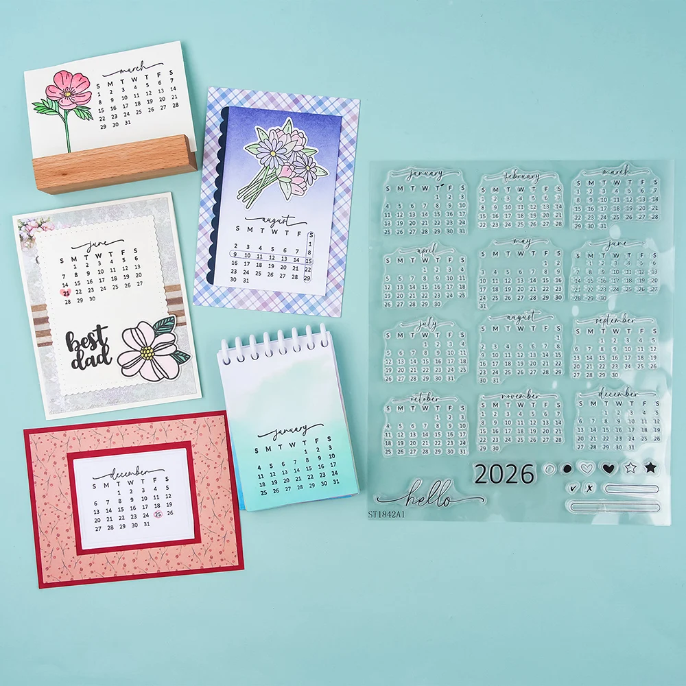 Rubber Date Stamp - Calendrier Date 2026 tampon clair heure